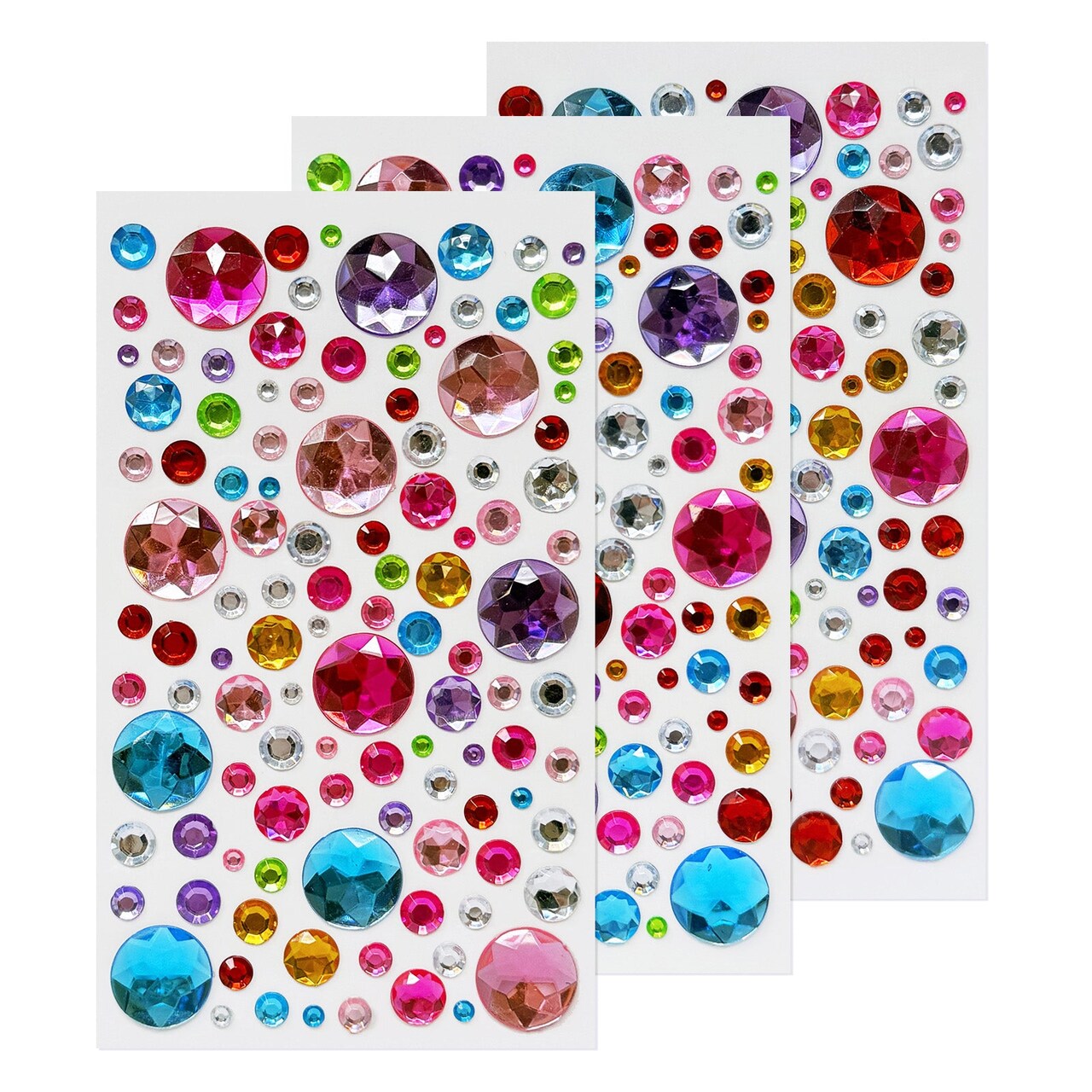 Wrapables 327pcs Acrylic Self Adhesive Crystal Rhinestone Gem Stickers, DIY, Arts & Crafts Supplies (3 sheets), Dots